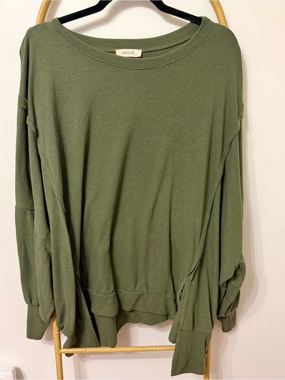 Jolie Olive Green Relaxed-Fit Long Sleeve Pullover